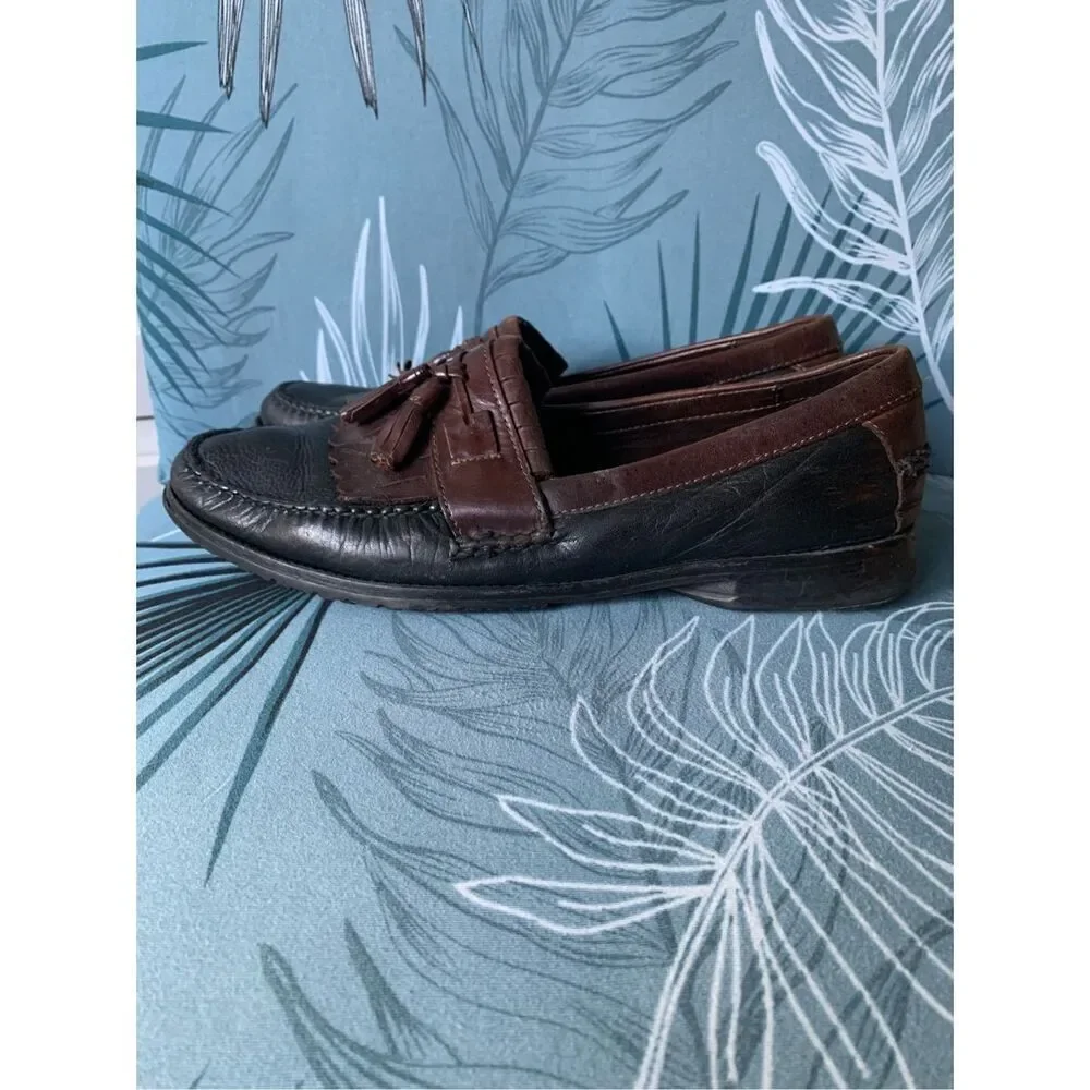 Johnston & Murphy Brown Black MOCCASIN TASSLE Leather Shoes mens 12 M